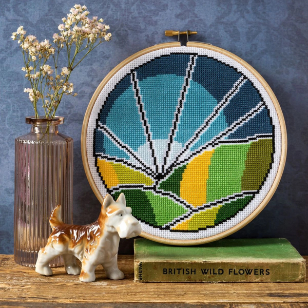 Hawthorn Handmade Rolling Hills cross stitch kit for All About The Yarn workshop for beginners