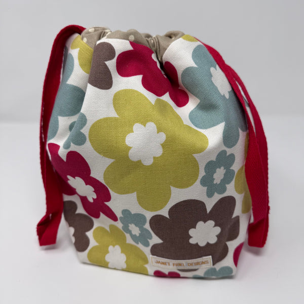 Medium Handmade Drawstring Project Bag – Floral Design