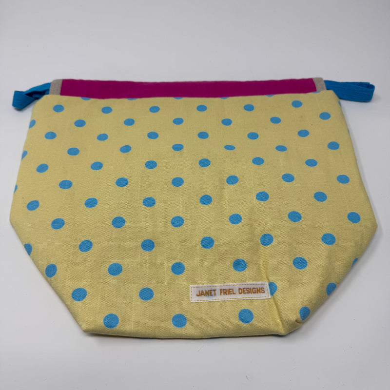 Medium Handmade Drawstring Project Bag – Bright Polka Dots