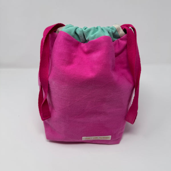 Medium Handmade Drawstring Project Bag – Hand-Dyed Neon Pink